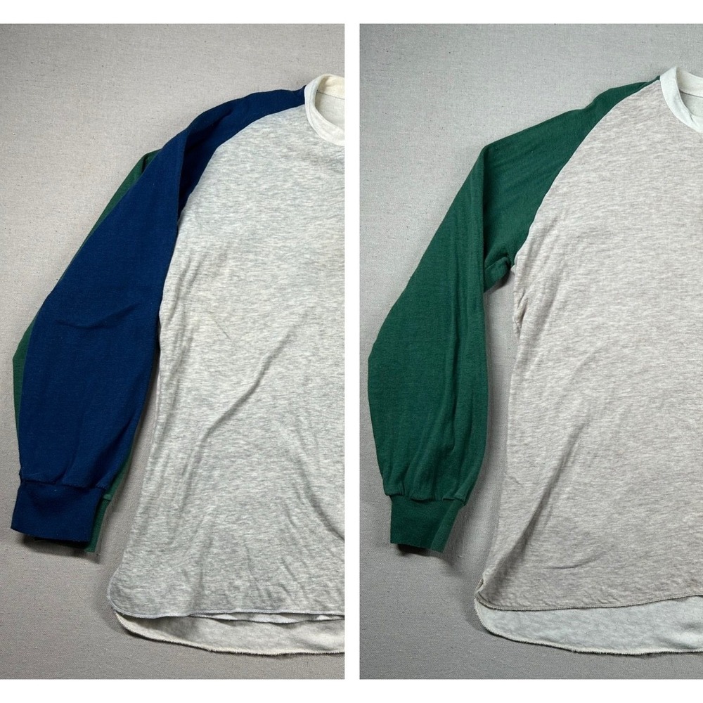 Men's Long Sleeve Raglan Shirt - Gray with Blue and Green Sleeves